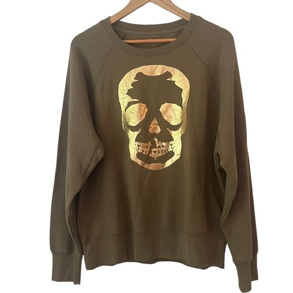 Zadig & Voltaire Skull Sweatshirt Womens Large Gold & Khaki Goth Luxury Fall - Picture 1 of 11